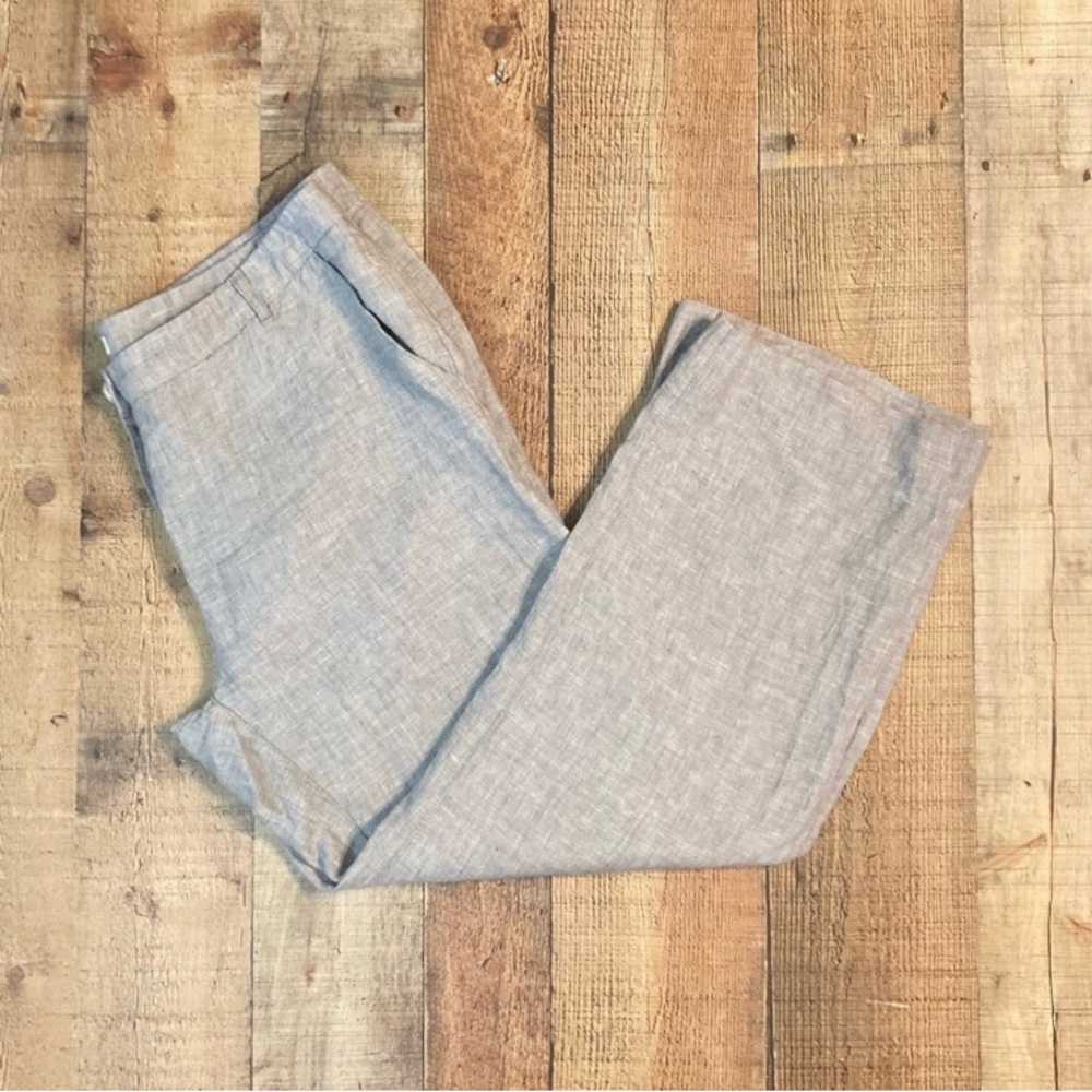Garnet Hill Linen Pants Size 14 taupe Trousers Business Casual Lightweight.